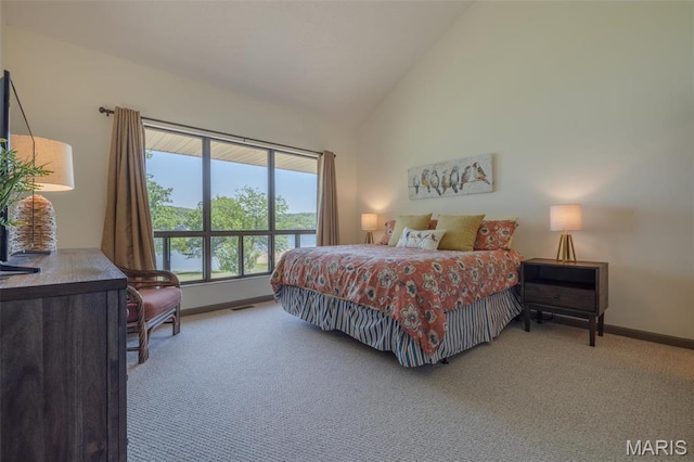 31 N Lionshead Dr, Innsbrook, MO 63390 - carpeted bedroom with baseboards and high vaulted ceiling