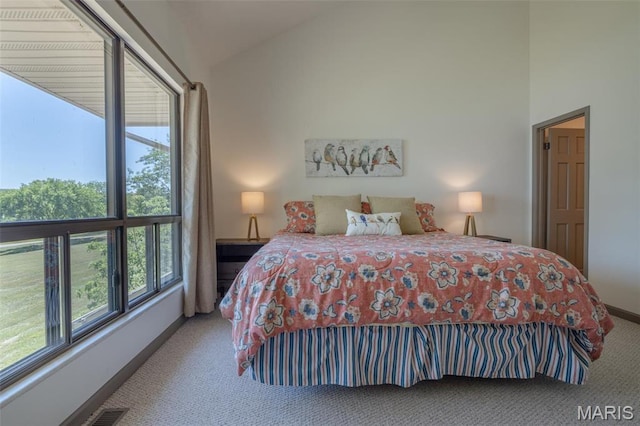 31 N Lionshead Dr, Innsbrook, MO 63390 - bedroom featuring carpet, vaulted ceiling, and baseboards