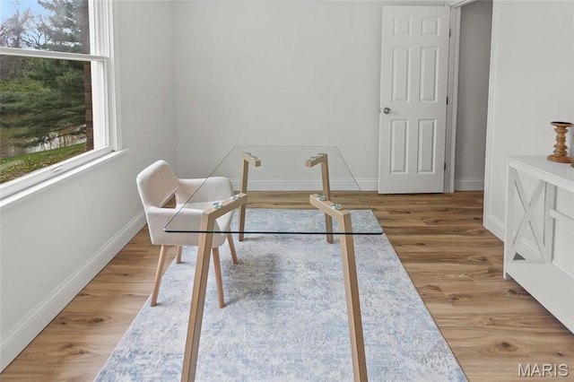 office space with baseboards and wood finished floors