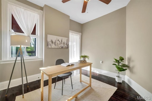 2811 Pennsylvania Ave, Saint Louis, MO 63118 - office with baseboards, ceiling fan, and wood finished floors