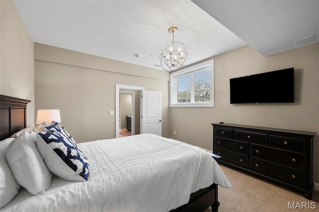 13750 Stonemont Ct, Town And Country, MO 63131 - bedroom featuring a chandelier and light colored carpet