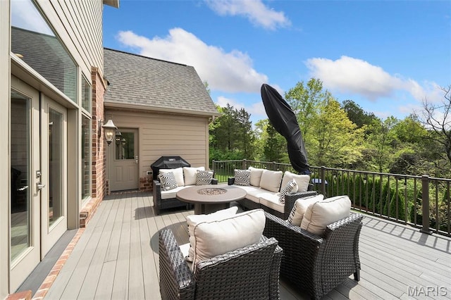 13750 Stonemont Ct, Town And Country, MO 63131 - deck with an outdoor living space with a fire pit