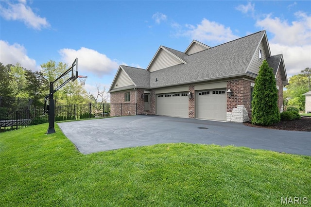 13750 Stonemont Ct, Town And Country, MO 63131 - view of side of home with brick siding, driveway, an attached garage, and roof with shingles