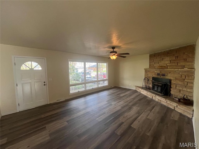 503 N Louise Ave, St James, MO 65559 - unfurnished living room with ceiling fan, dark wood-style flooring, and baseboards