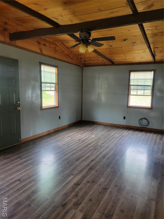 35 Marler Dr, Wappapello, MO 63966 - spare room with plenty of natural light, wooden ceiling, wood finished floors, and a ceiling fan