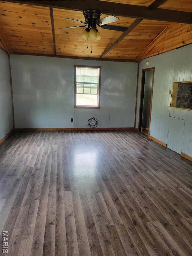 35 Marler Dr, Wappapello, MO 63966 - unfurnished living room featuring wooden ceiling, ceiling fan, wood finished floors, wood walls, and baseboards
