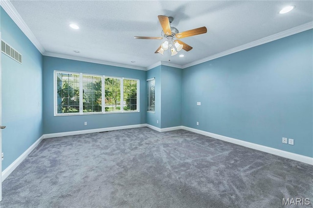 809 Star Ridge Ct, Defiance, MO 63341 - carpeted empty room featuring crown molding, ceiling fan, and recessed lighting