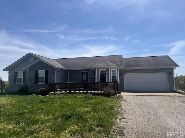 18410 Charity Dr, Dixon, MO 65459 - ranch-style house featuring dirt driveway, a garage, and a front lawn