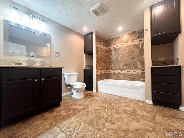 18410 Charity Dr, Dixon, MO 65459 - bathroom with shower / tub combination, toilet, vanity, a textured ceiling, and baseboards