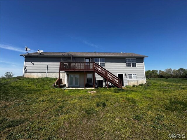 18410 Charity Dr, Dixon, MO 65459 - back of house with a deck, stairway, french doors, and a lawn