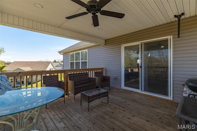 1869 Sunset Rdg, Festus, MO 63028 - wooden deck featuring a ceiling fan and an outdoor living space