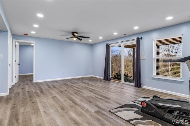 1869 Sunset Rdg, Festus, MO 63028 - unfurnished room with ceiling fan, baseboards, wood finished floors, and recessed lighting