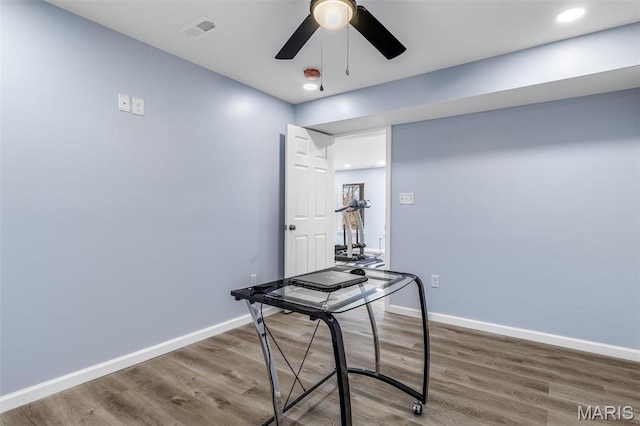 1869 Sunset Rdg, Festus, MO 63028 - office with wood finished floors, a ceiling fan, baseboards, and recessed lighting