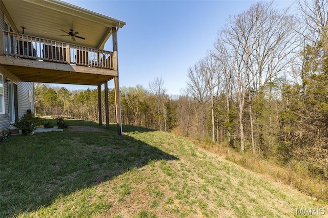1869 Sunset Rdg, Festus, MO 63028 - view of green lawn featuring a ceiling fan and a forest view