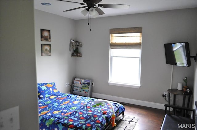 869 Destiny Dr, Villa Ridge, MO 63089 - bedroom with multiple windows, wood finished floors, baseboards, and ceiling fan