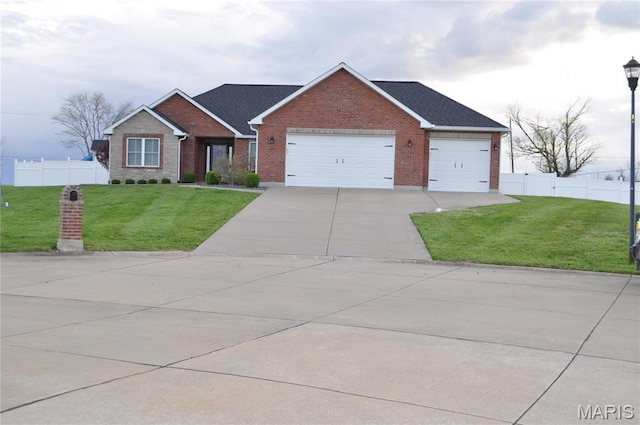 869 Destiny Dr, Villa Ridge, MO 63089 - view of front of home featuring a garage, concrete driveway, brick siding, and a shingled roof