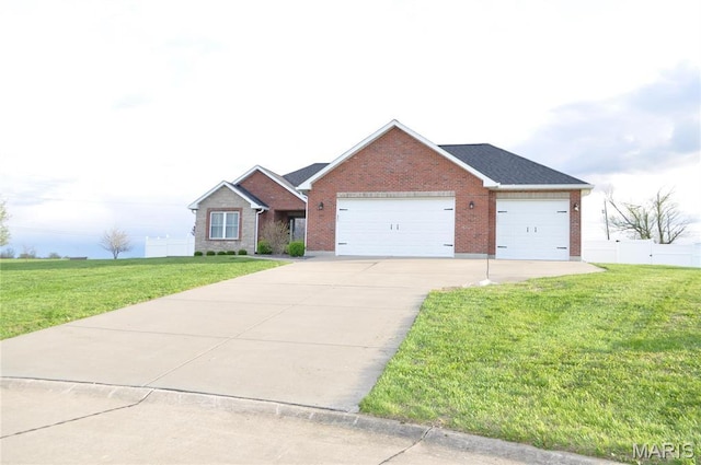 869 Destiny Dr, Villa Ridge, MO 63089 - view of front of property with brick siding, a garage, and concrete driveway