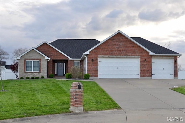 869 Destiny Dr, Villa Ridge, MO 63089 - view of front facade featuring an attached garage, concrete driveway, and brick siding