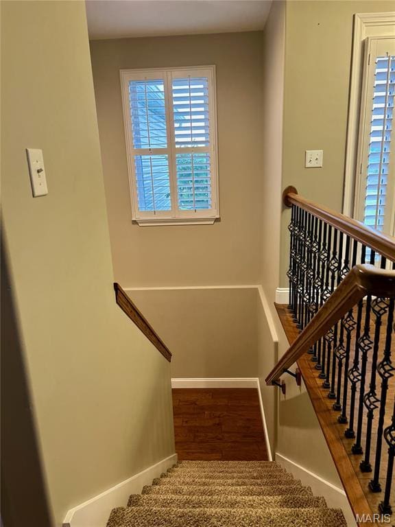 869 Destiny Dr, Villa Ridge, MO 63089 - stairway with healthy amount of natural light, baseboards, and wood finished floors