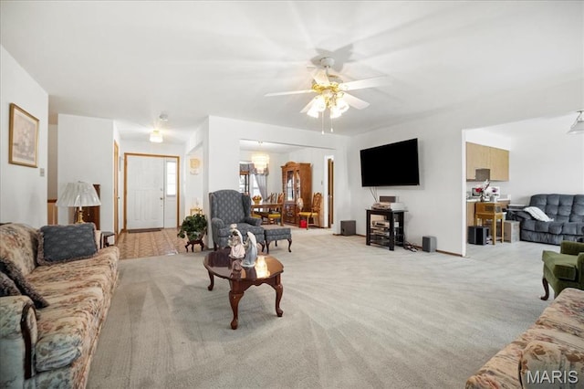 13011 Mystic Bend Ln, Black Jack, MO 63033 - living area with light carpet and ceiling fan
