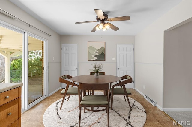 1630 Bobbinray Ave, Florissant, MO 63031 - dining room featuring light tile patterned floors, ceiling fan, and baseboards