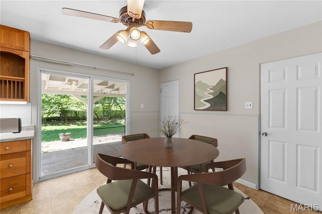 1630 Bobbinray Ave, Florissant, MO 63031 - dining room featuring light tile patterned floors, wainscoting, and ceiling fan