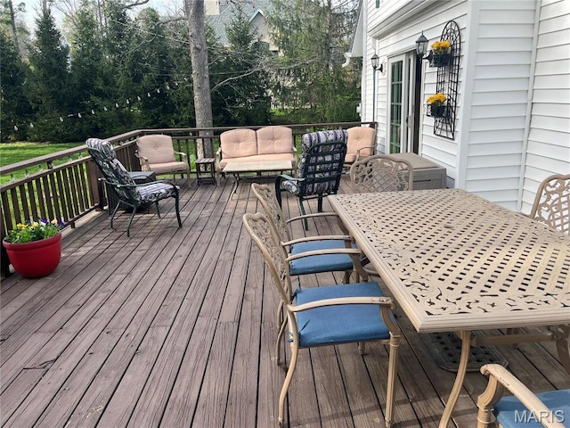 1843 Manor Hill Rd, Saint Louis, MO 63131 - wooden terrace with an outdoor hangout area and outdoor dining space