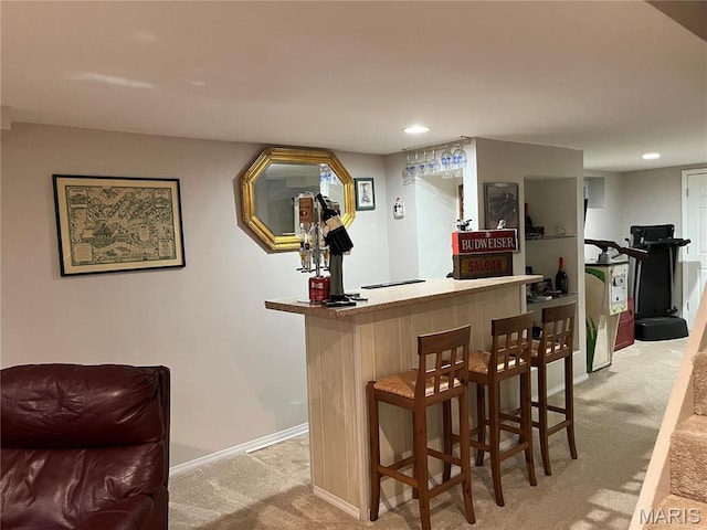 1843 Manor Hill Rd, Saint Louis, MO 63131 - indoor dry bar with light carpet, baseboards, and recessed lighting