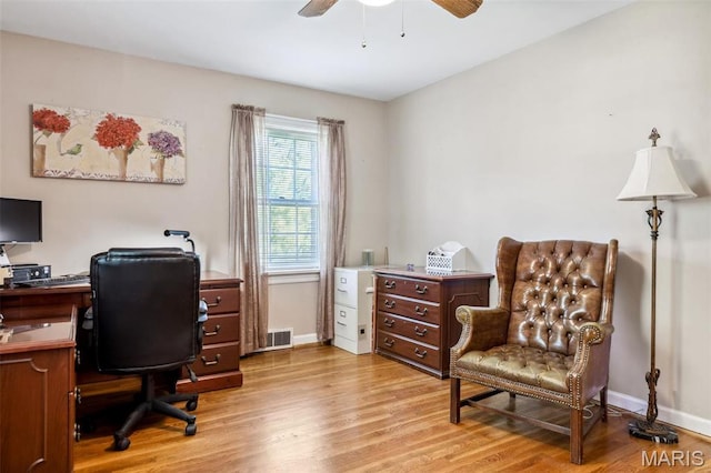 1843 Manor Hill Rd, Saint Louis, MO 63131 - office space with a ceiling fan, light wood-style floors, and baseboards
