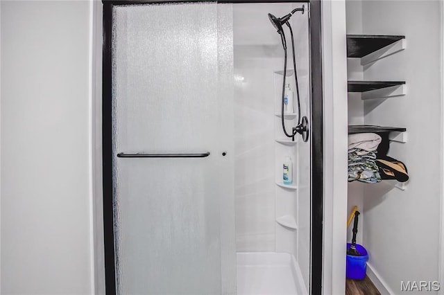 26152 Beltrees Rd, Dow, IL 62022 - full bathroom featuring a stall shower and wood finished floors