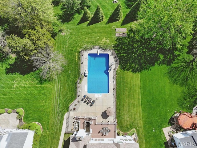 aerial view of a pool area