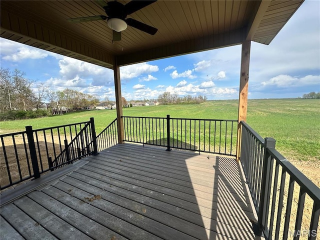 624 Glendale Dr, Troy, IL 62294 - deck with ceiling fan, a view of rural / pastoral area, and a lawn