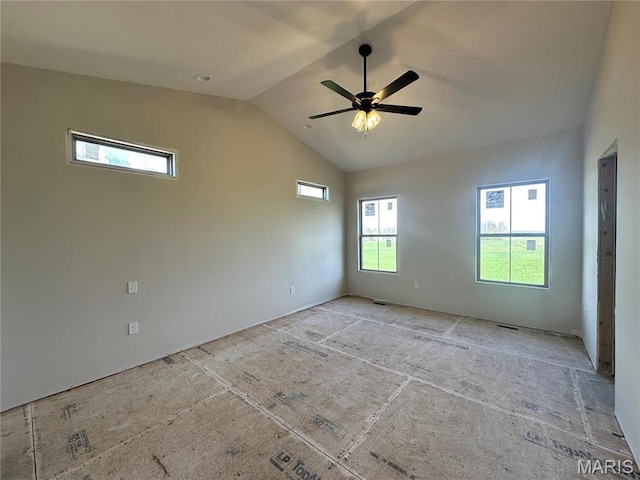 624 Glendale Dr, Troy, IL 62294 - empty room with vaulted ceiling and a ceiling fan