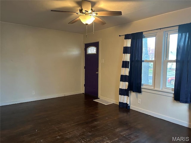 127 Whitelaw Ave, East Alton, IL 62024 - entryway with wood-type flooring, a ceiling fan, and baseboards