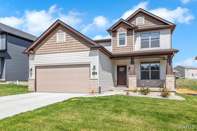 536 Edison Way, Wentzville, MO 63385 - craftsman inspired home with driveway, stone siding, a front lawn, and board and batten siding