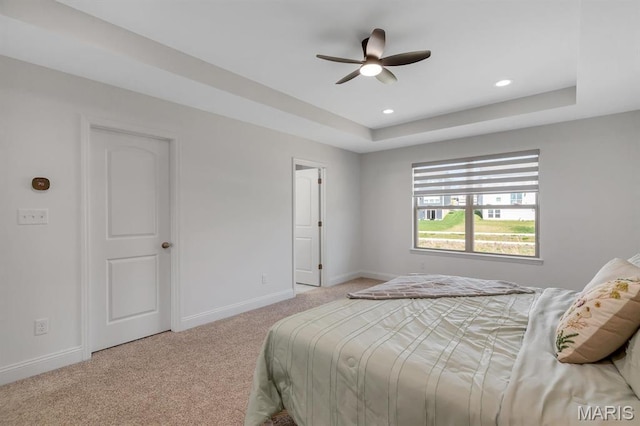 536 Edison Way, Wentzville, MO 63385 - carpeted bedroom with a raised ceiling, baseboards, recessed lighting, and a ceiling fan