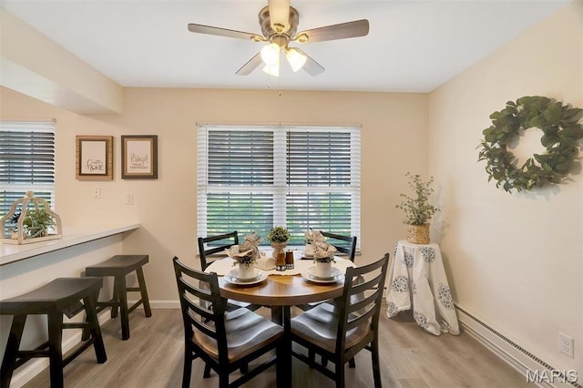 1707 Mayenne Ct Unit B, Saint Louis, MO 63125 - dining area featuring a baseboard radiator, light wood-type flooring, plenty of natural light, and a ceiling fan