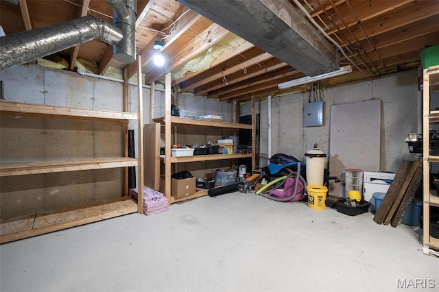 unfinished basement with electric panel