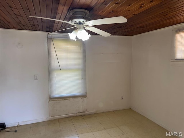9431 Edmund Dr, Saint Louis, MO 63114 - spare room with wood ceiling, ceiling fan, and baseboards