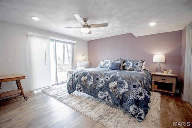5826 Grandview Ter, Waterloo, IL 62298 - bedroom featuring wood finished floors, access to exterior, and a ceiling fan
