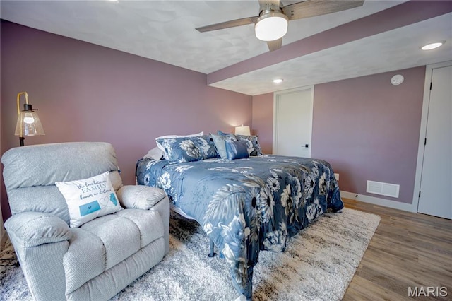 5826 Grandview Ter, Waterloo, IL 62298 - bedroom with wood finished floors, baseboards, a ceiling fan, and recessed lighting