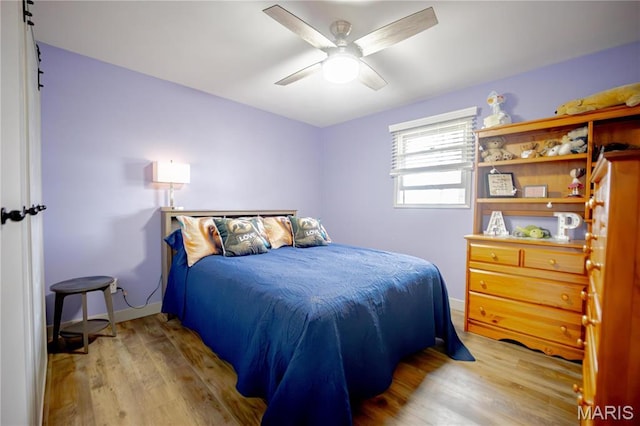 5826 Grandview Ter, Waterloo, IL 62298 - bedroom with light wood-style floors, a ceiling fan, and baseboards