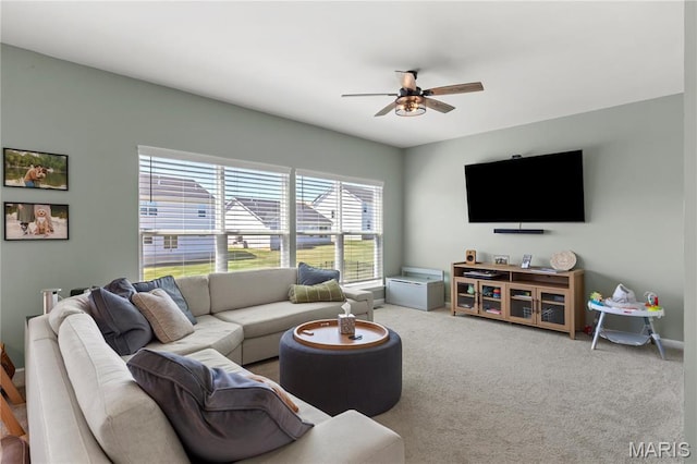 809 Colony Ridge Ct, Foristell, MO 63348 - carpeted living room with ceiling fan