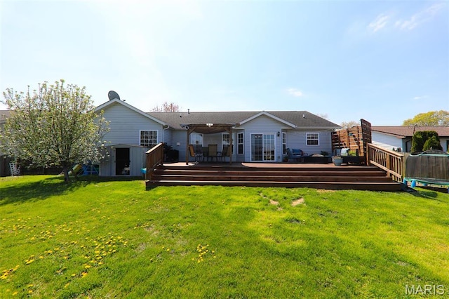 2605 Buenger Blvd, Granite City, IL 62040 - back of house featuring a shed, an outdoor structure, a deck, a yard, and a pergola