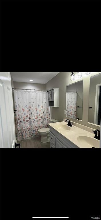 329 Rutledge St, Worden, IL 62097 - full bath featuring toilet, double vanity, and a shower with curtain