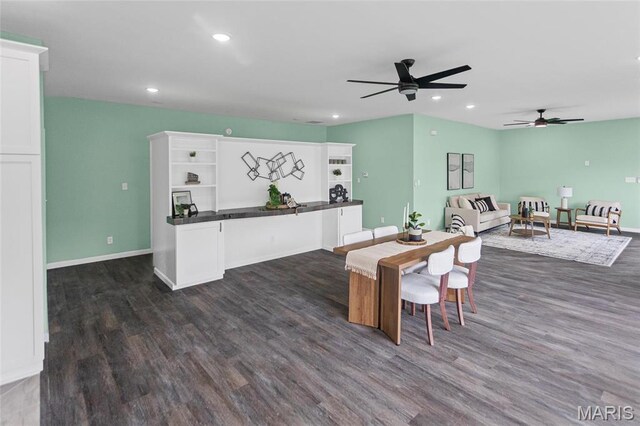 731 Dugger St, Bethalto, IL 62010 - dining room featuring ceiling fan, dark wood-style flooring, recessed lighting, and baseboards