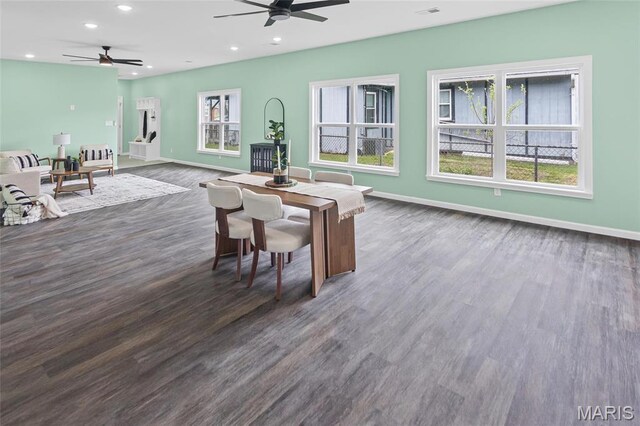 731 Dugger St, Bethalto, IL 62010 - dining room with ceiling fan, plenty of natural light, wood finished floors, baseboards, and recessed lighting