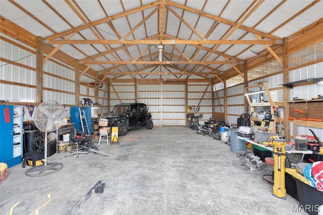 garage with metal wall