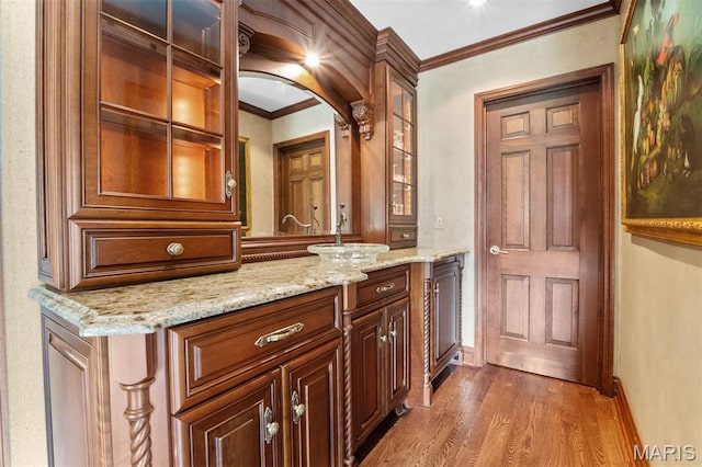 21 Log Cabin Dr, Saint Louis, MO 63124 - bathroom featuring ornamental molding, wood finished floors, vanity, and baseboards