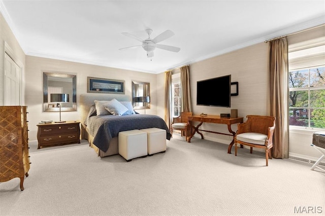21 Log Cabin Dr, Saint Louis, MO 63124 - carpeted bedroom featuring ornamental molding, baseboards, and a ceiling fan